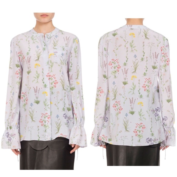ALTUZARRA Christina Floral Georgette Print Silk Bell-Sleeve Lilac Blouse Size 38 - Picture 2 of 13